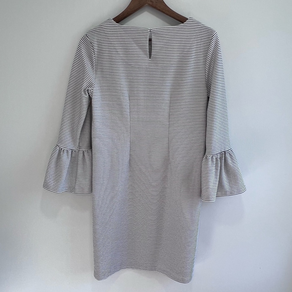 J. Crew Striped Ruffle Sleeve Shift Dress, Knee Length Black White Crew Neck, S - Picture 7 of 10